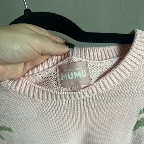 Show Me Your Mumu Pink Palm Tree Knit Sweater M - Picture 2 of 6